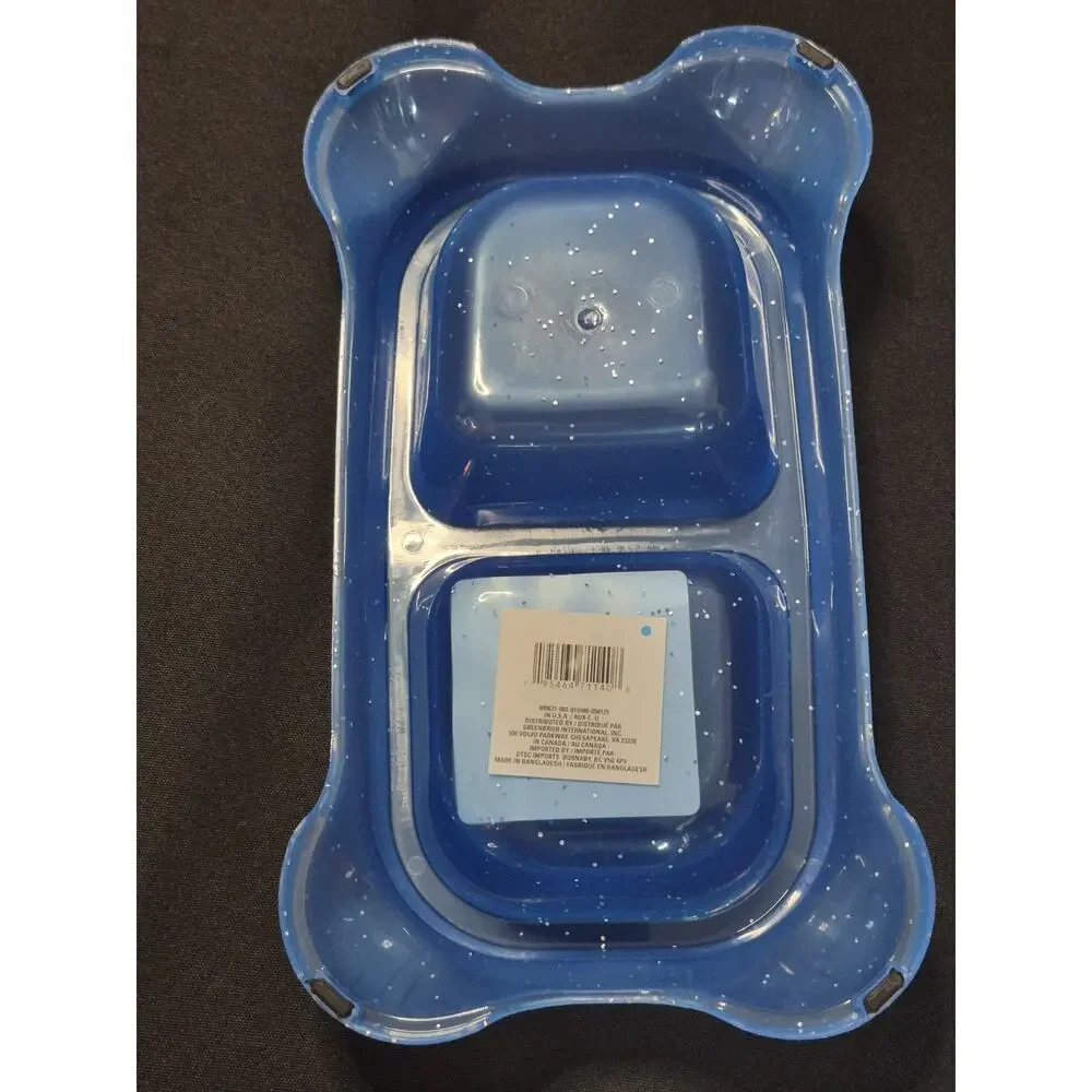Divided Bowl Blue Non-Skid Food & Water Pet Cat Dog Bowl 16oz Divided Dish